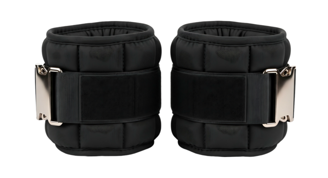 Black Ankle Weights for Fitness Training on White Background.