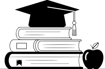 Academic achievement icon for graduation success, educational resources, and scholarly pursuits with stacked books and mortarboard cap in vector style