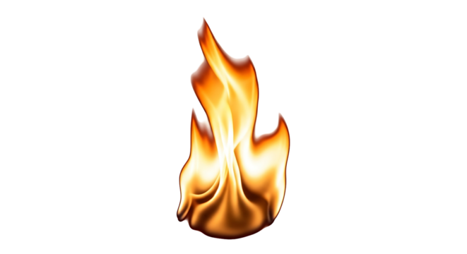 Burning flame illustration on white background vibrant colors.