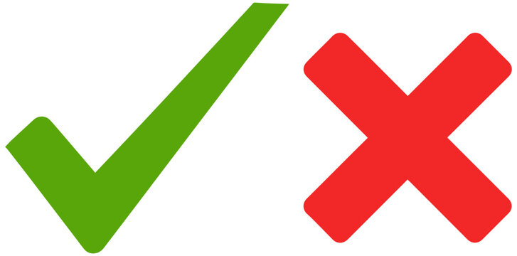 Vibrant green checkmark and bold red X for decisions, approvals, and validation process