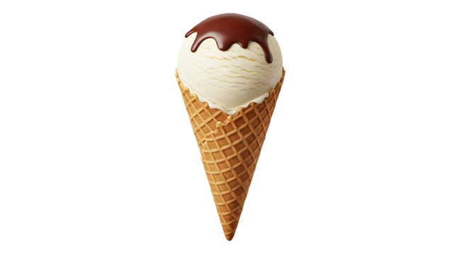 Classic vanilla ice cream cone with chocolate drizzle isolated on white. - Powered by Adobe
