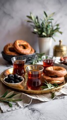 Naklejka premium Turkish Tea and Pastries on Golden Tray 