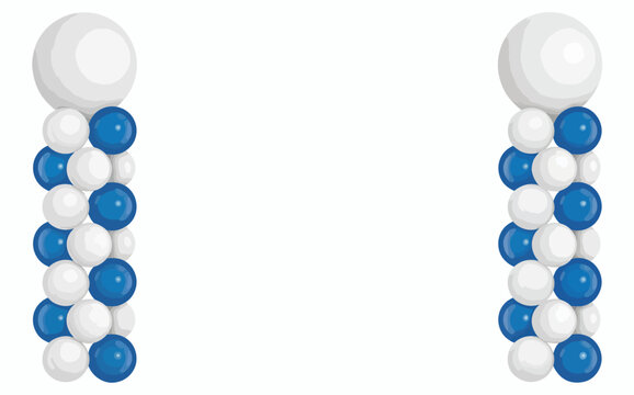 Festive Balloon Columns for Celebrations and Parties Decoration in Blue and White on Clear Background