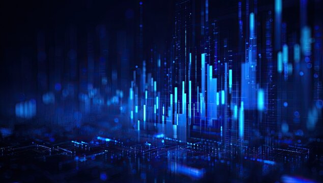 Abstract digital data visualization with blue glowing bars