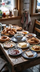 Rustic Breakfast Table with Assorted Turkish Foods
