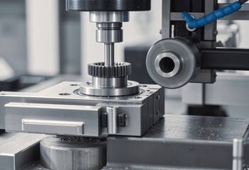 Precision machining process with a gear being shaped on a CNC machine