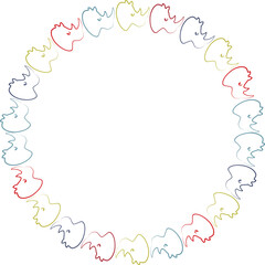 Rhino line drawing frame. Wildlife animal on white background border. Baby shower design