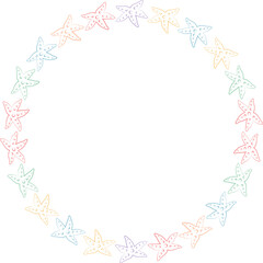 Sea star frame. Cute cartoon fishes 2d illustration with empty space for your text. Baby shower design