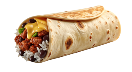 Delicious and Hearty Burrito with Savory Fillings on White Background.