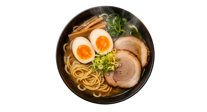 Delicious Ramen Bowl with Egg and Pork.