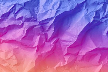 Crinkled paper textured in a gradient of vibrant pinks, oranges, and blues