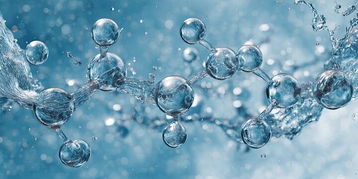 Crystal structure representing water molecule, with splash of water