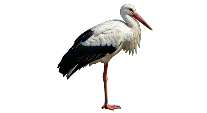 Elegant white stork standing gracefully on a clean white background.