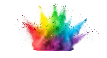Explosion of Rainbow Colored Powder on White Background.