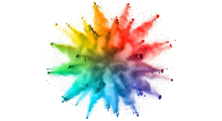 Explosion of vibrant rainbow colored powder on a white background 2.