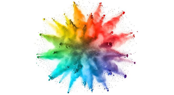 Explosion of vibrant rainbow colored powder on a white background 2.