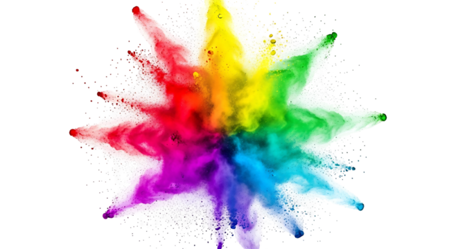 Explosion of vibrant rainbow colored powder on a white background 6.