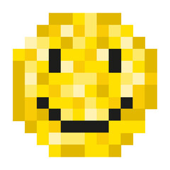 Pixel Art. Vector illustration Pixel happy smile element isolated transparent background. Perfect Pixel emotion smile for video game business concept. EPS 10