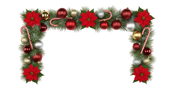 Festive Christmas Garland with Poinsettias and Ornaments 1.