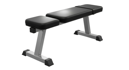 Flat weight bench for strength training isolated on white background.