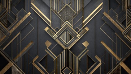Geometric gold and black Art Deco design with symmetrical patterns