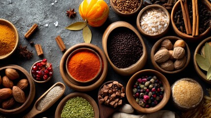 Warm and spicy kitchen essentials with herbs and oils