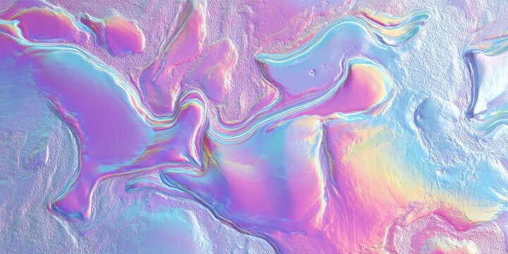 Iridescent, holographic abstract with rippling liquid surface. Pastel colors. Texture and form