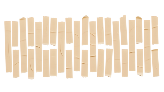 Scattered pieces of beige masking tape isolated on transparent background
