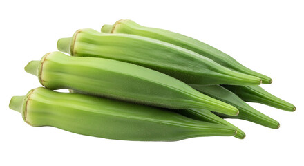 Fresh Okra Pods Isolated on White Background.