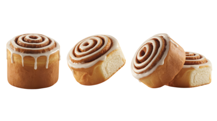 Cinnamon rolls with icing isolated on transparent background