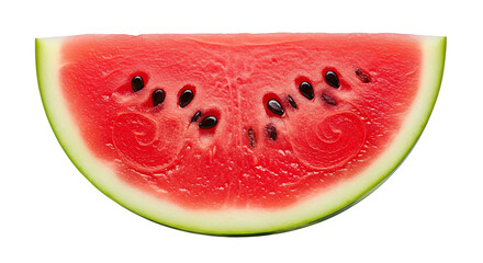 Fresh watermelon slice showing juicy red flesh and black seeds.