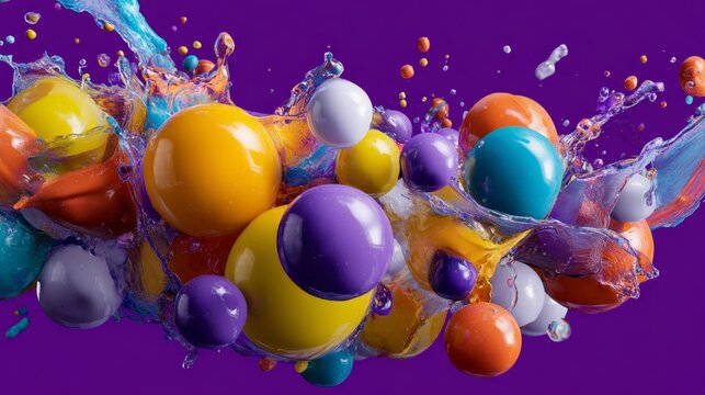 3D Abstract Splash with Floating Spheres and Colors