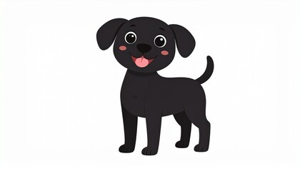 Obraz premium ute cartoon black dog isolated on white background. Flat vector illustration. 