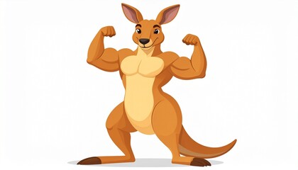 Cartoon muscular kangaroo isolated on white background. Kangaroo bodybuilder shows 