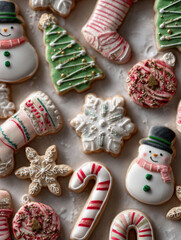 Obraz premium Festive Christmas cookies in various shapes and holiday designs