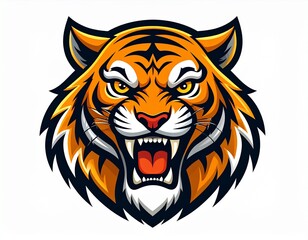 Obraz premium Tiger logo. Angry tiger roar vector art isolated on white background, vector 