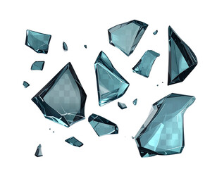3D Broken Glass Fragments Scattered, Abstract Shattered Illustration, Isolated on Transparent Background
