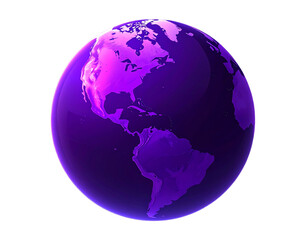 3D Purple Globe Illustration with Floating Continents, Futuristic Abstract Style, Isolated on Transparent Background