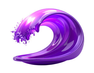  3D Purple Wave with Curved Splash Motion, Futuristic Abstract Design, Isolated on Transparent Background