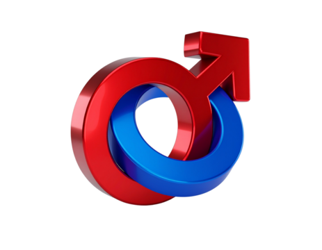 3D Red and Blue Gender Symbols Interlocked, Glossy Finish, Isolated on Transparent Background - Powered by Adobe