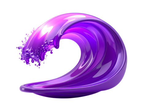  3D Purple Wave with Curved Splash Motion, Futuristic Abstract Design, Isolated on Transparent Background