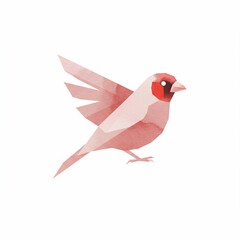 Fototapeta premium A geometric bird with watercolor textures, depicted in shades of pink, in flight on a white background