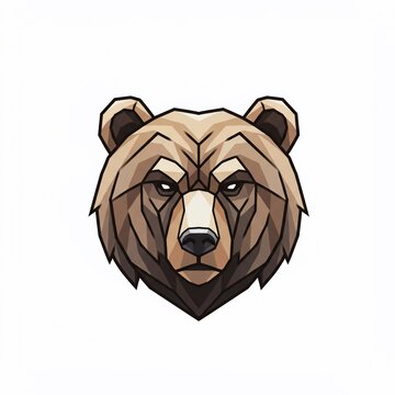 Stylized illustration of a bear's head, created with geometric shapes and a muted color palette, isolated on a white background