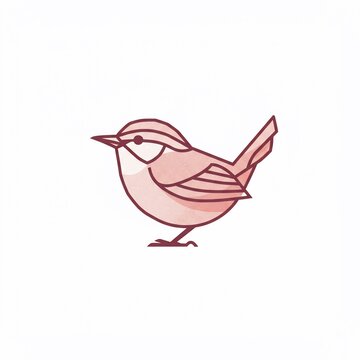 A delicate line drawing of a small bird in shades of pink, featuring a minimalist aesthetic and watercolor effect, set against a white backdrop