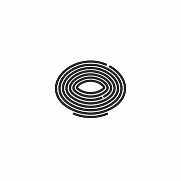 Abstract black and white, concentric oval rings, creating a layered, eye-like shape on a clean white background
