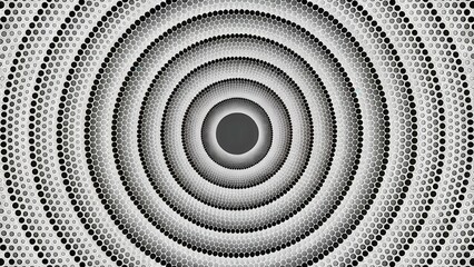 Fototapeta premium Circular pattern of black and white hexagons creating a mesmerizing spiral design in a digital artwork