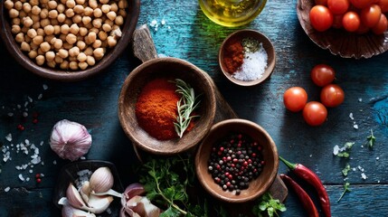 Mediterranean Cooking Ingredients with Olive Oil and Garlic
