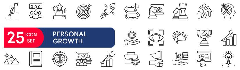Personal growth set of web icons in line style. vector illustration concept relate to success, growth, personal, business, concept, vector, set, goal, outline, human, process