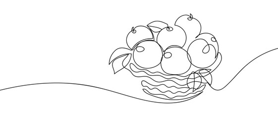 Fruit in a basket, one continuous line Minimalist simple linear style. Vector outline illustration Editable stroke.