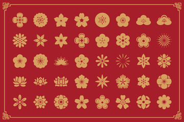 set of chinese flower icons, decoration, oriental